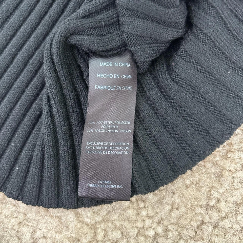 Bebe Y2K Ribbed Knit Sweater Women Size M Black Mock Neck Beaded Logo 90s - Image 3 of 4