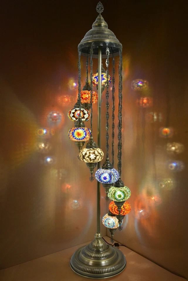 Turkish Mosaic Floor Lamp 9 Globes – 71” Tall Handmade Lamp with Bulbs Included  - Image 3 of 4