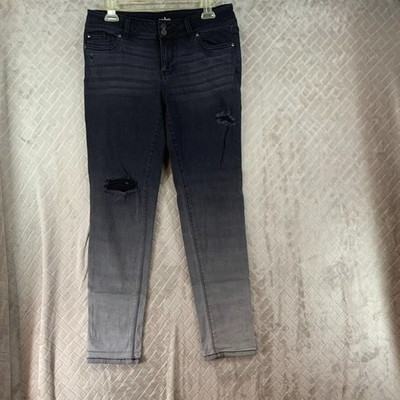 NY&C Soho Jeans Womans 8 Denim Black Ombre Boyfriend Mid Rise Distressed Stretch