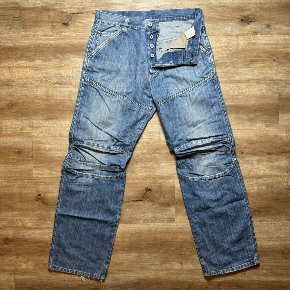 Jeans masculino G Star RAW 31x31 azul Elwood perna afunilada solta joelho duplo motociclista - Imagem 2 de 4