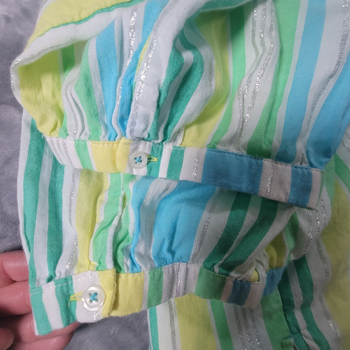 Talbots Plus Womens 3X 3/4 Sleeve Metallic Stripe Popover Blouse Blue Green - Picture 12 of 14