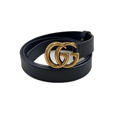 Used GUCCI◆Double G Slim Belt/GG Buckle/Leather/BLK/Ladies/409417/Made in...