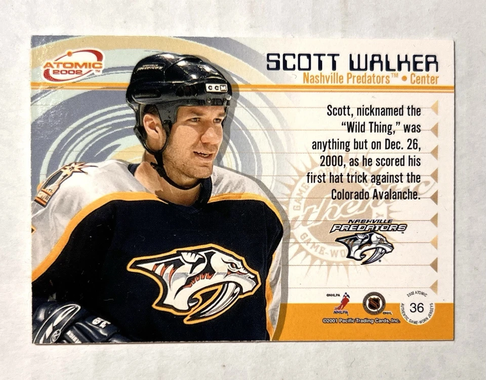 2001-02 Pacific Atomic - Game-Worn Jerseys Scott Walker #36 (MEM) - Image 2 of 2