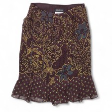 Jones New York 100 Silk Midi Skirt Brown Paisley Abstract Flowy A-Line Lined