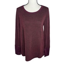 BiBi Women  s Medium Knit Oversized Maroon Wine Red Long Sleeve Top Stretch