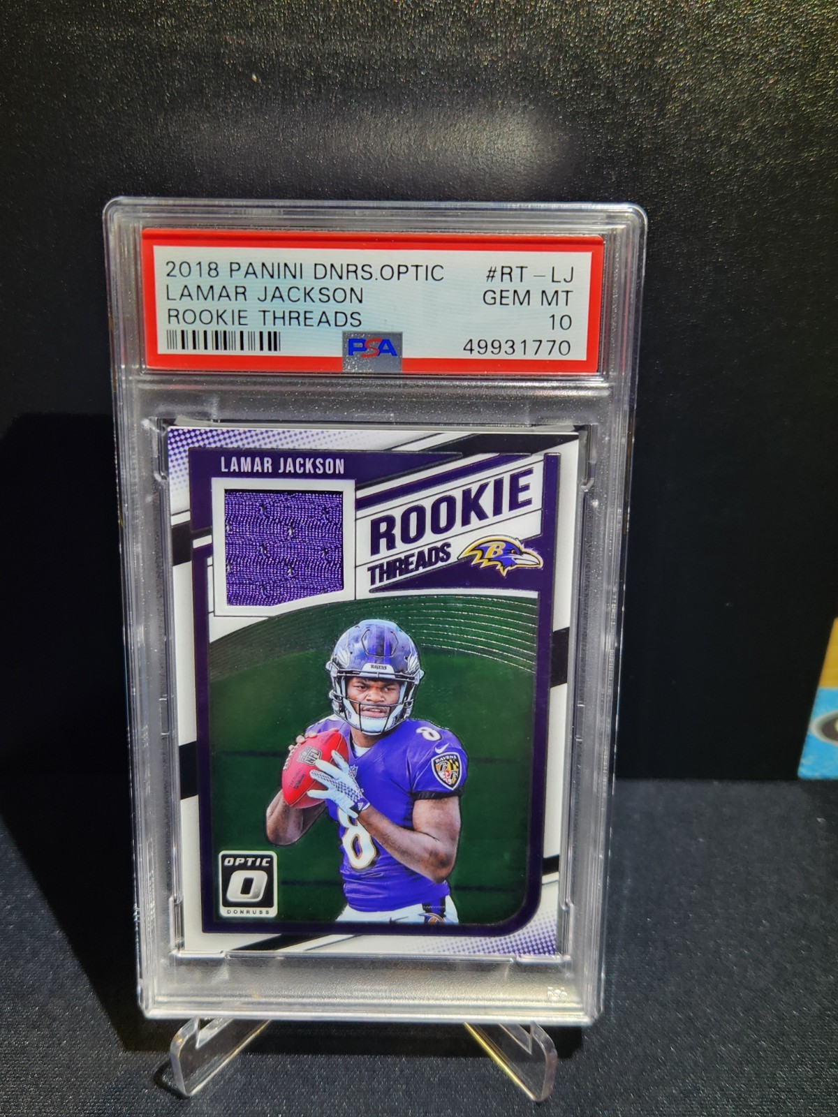 2018 Panini Donruss Optic Lamar Jackson Rookie Threads #RT-LJ PSA 10 - POP 13