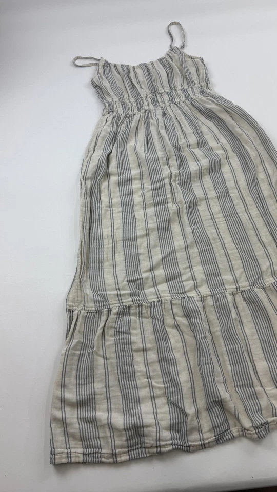 Pact Dress Womens Medium White Blue Stripe Organic Cotton Maxi Sundress Pockets - Image 2 of 4