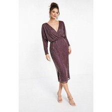 ASOS DESIGN Purple Beaded Cutout Midi Dress Sz 0 Long Sleeve Party Glam Holiday