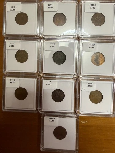 🔥TEEN WHEAT CENTS 1910-1918 (Ten Coins) Higher Grade XF-AU