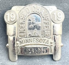 Antique 1919 Minnesota Registered Chauffeur Taxi Driver Badge Automotive Design!
