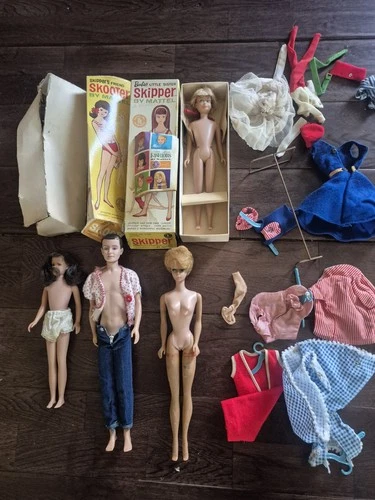 Mattel Barbie, Skipper Skooter and Ken Dolls Lot w/ a box