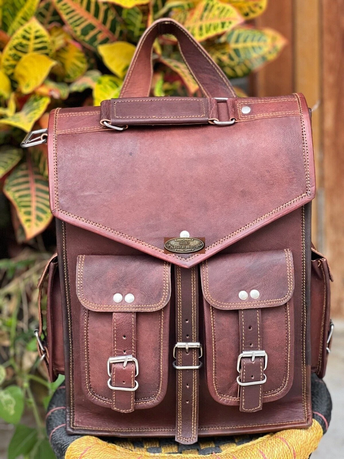 Vintage Leather Rucksack Messenger Men's Bag Satchel Backpack Genuine Laptop