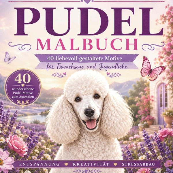 Pudel Malbuch Erwachsene 40 Ausmalbilder FüR Entspannung, KreativitäT-image