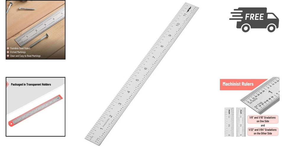 Machinist Ruler Stainless Steel 12 Inch Precision Measuring Tool - Image 2 of 4