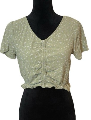 (So) Green Floral Cinch Babydoll Top: Size Medium