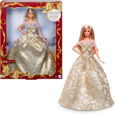 2025 Holiday Fashion Doll with Silver & Gold Gown, Platinum Blonde Hair, Gold Ea