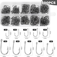 500 PCS Fish Hooks 10 Sizes Fishing Black Silver Sharpened With Box Quality kit