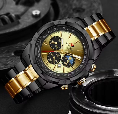 Men Luxury Analog Quartz Watch Black & Golden Dial Markers Fashion Gift New