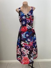 Anthea Crawford Red Blue Abstract Floral Midi Slip Dress - Size 10