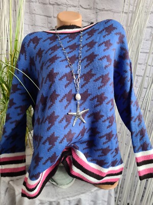Pullover Pulli Strickpulli Aniston blau gemustert 36 bis 46 Damen (4 629)