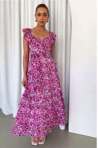 Talulah La Maison Petula Floral MIDI Dress Pink Purple XS RRP $420 Wedding Sexy - Picture 2 of 13