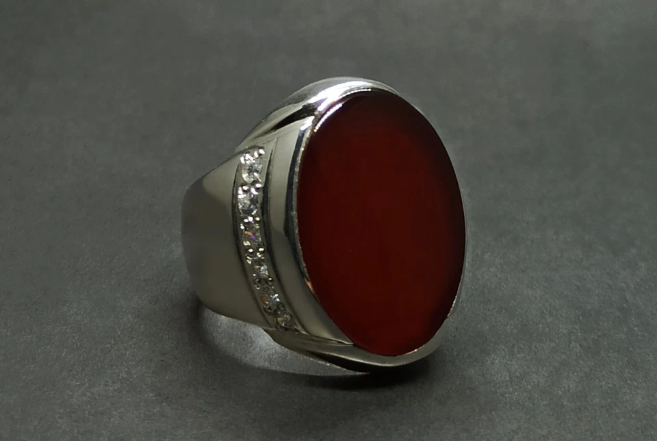 Anillo natural yemení grande marrón cornalina plata esterlina 925 hecho a mano Aqeeq para hombre Foto 4 de 4