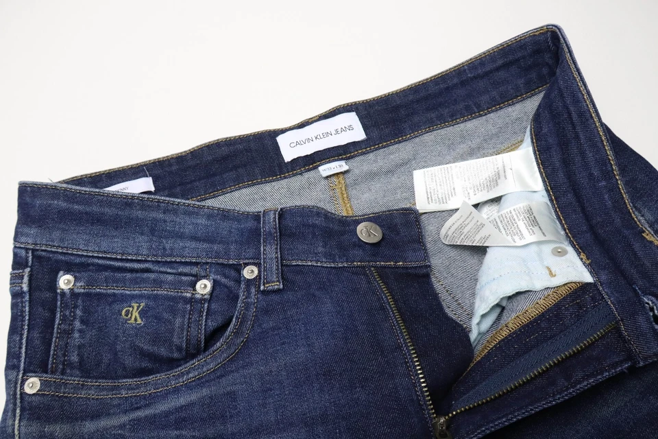 Calvin Klein Skinny Herrenjeans W33/L30 Neu Whiskers Stretch Blau Zip Fly - Bild 4 von 4