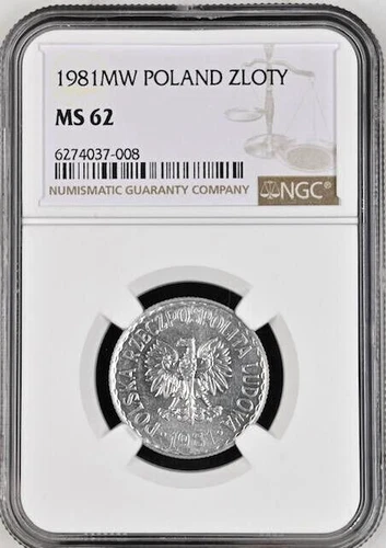 Poland 1 Zloty 1981  NGC MS 62 UNC Aluminum