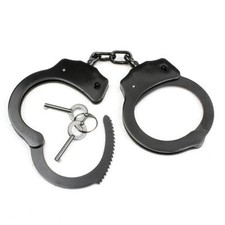 OFFICIAL POLICE SECURITY BLACK STEEL HANDCUFFS WITH CASE double lock KEYS NEW