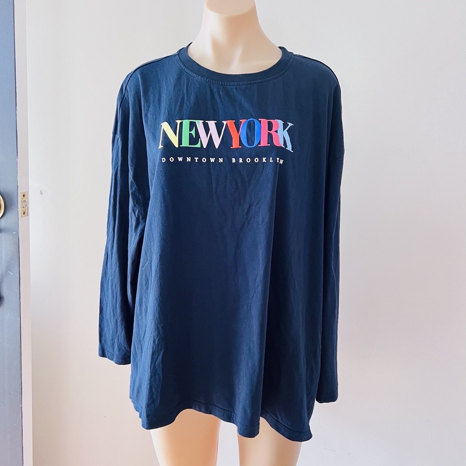 Kmart New York Brooklyn T-Shirt Plus Size 20 Womens Navy Long Sleeve Slogan Top