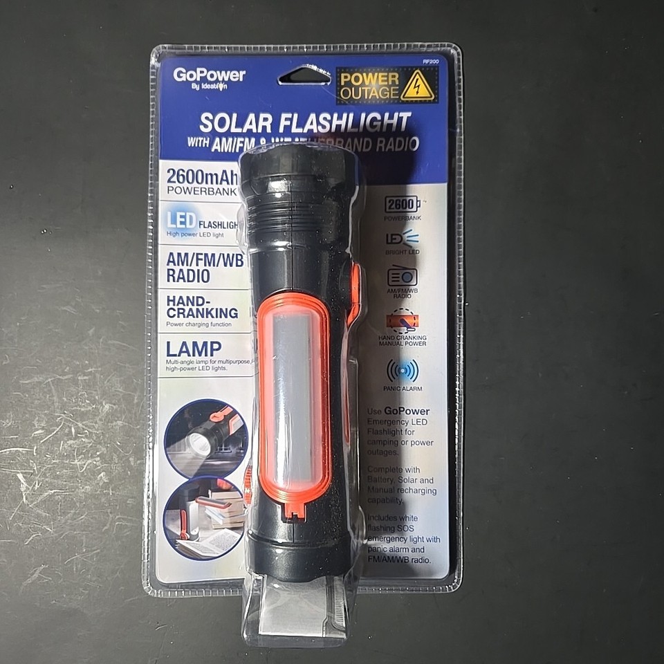 GoPower Hand-Crank Emergency Solar LED Flashlight with AM/FM/Weather ...