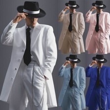 British Men's Suits Wide Peak Lapel Formal Wedding Groom Tuxedo Long Jacket Pant