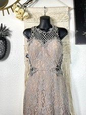 City Triangles Silver Lace Prom Dress Gray Rhinestones Dress Sparkly Formal SZ 7