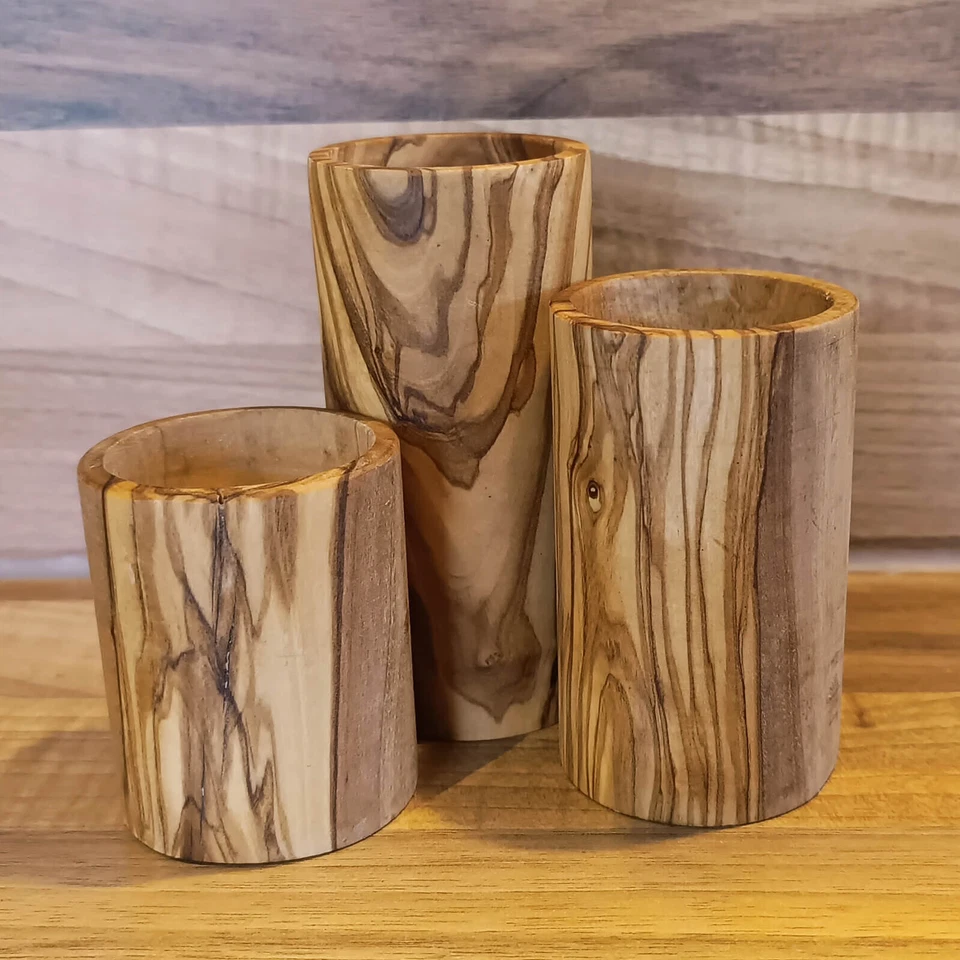 Teelichthalter Set 3- teilig aus Olivenholz Kerze Holz Tischdeko Elixir #200 - Bild 2 von 4