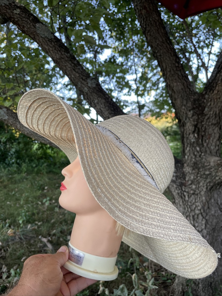 HELEN KAMINSKI Raffia Hat Floppy Sun Bonnet Denim Jagged