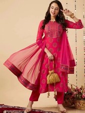 Indian Ethnic Wear; Women Pink Gotta Patti Printed Kurta Trousers and dupatta
