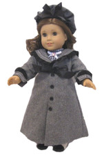Doll Clothes 18" Victorian Coat Hat Grey Dress Plaid Navy White Fit 18" Dolls