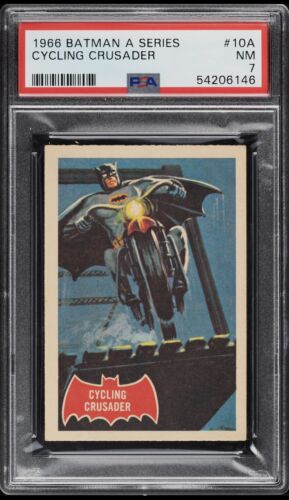 1966 BATMAN Cycling Crusader PSA 7 #10A Red Bat Series TV Movie Motorcycle￼ Card - Picture 1 of 2