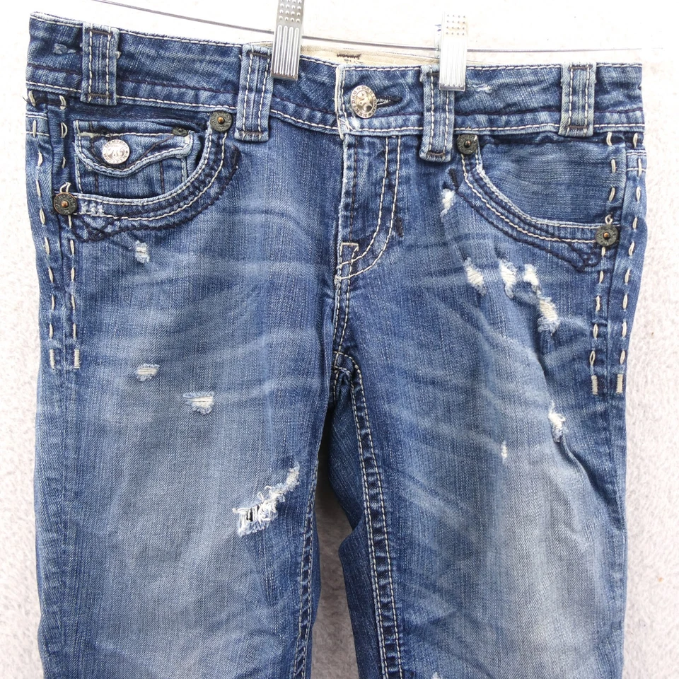Pantalones de mezclilla MEK DNM para mujer talla 30 x 34 Bootcut azul 30x34 algodón vintage desgastado Foto 3 de 4