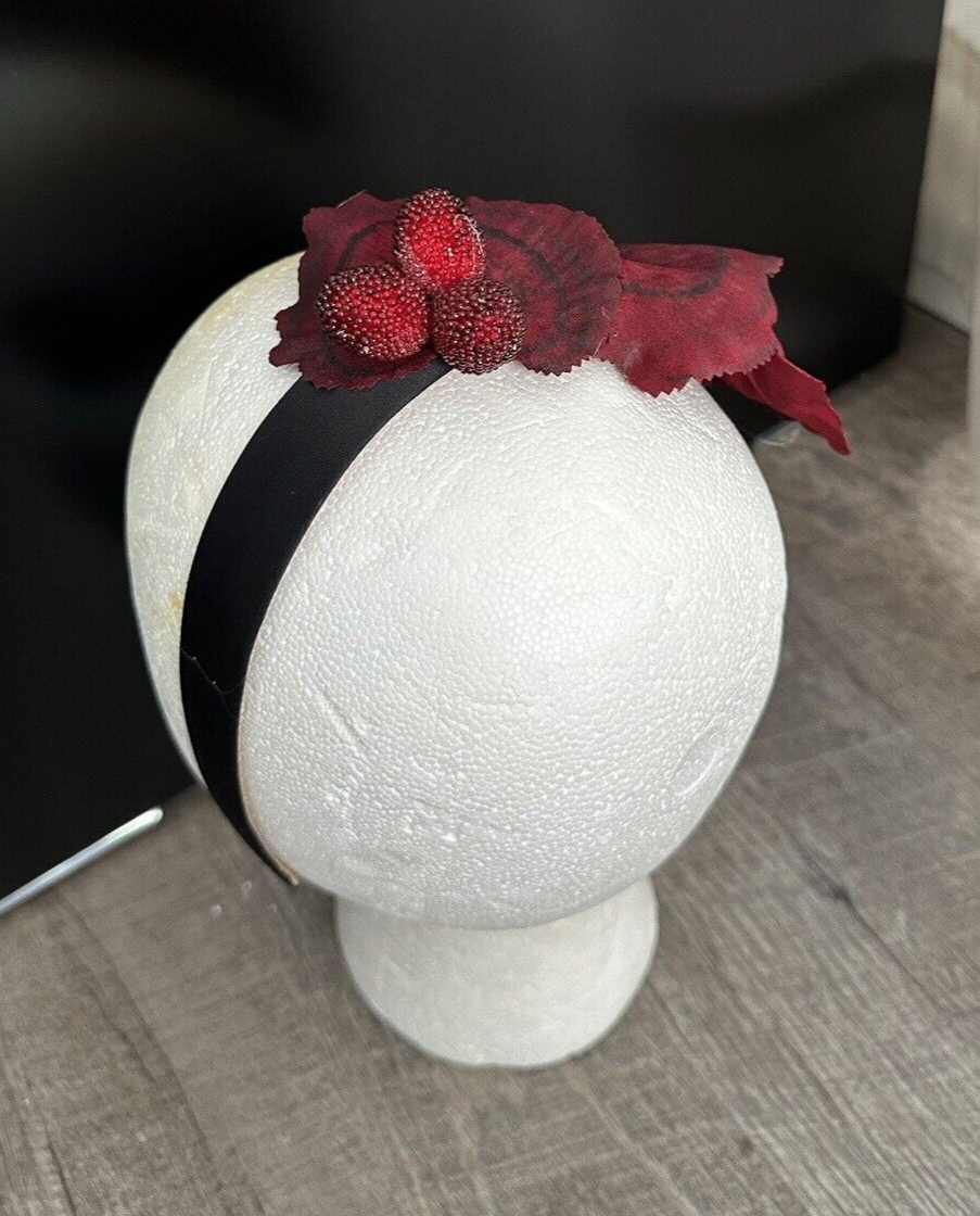Handmade Designer Fascinator Headband Floral Black Red Tree Mushroom and Berries New Handmade Designer Fascinator Headband Red Tree Mushrooms  main image 3