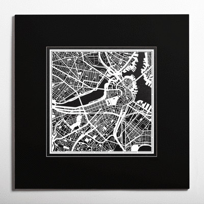 PAPER CUT MAP Boston matted Original Design IDEAL GIFTS 20 20In.