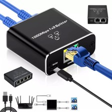 RJ45 Gigabit Ethernet Splitter 1000Mbps LAN Network Internet 1 to 2 Out Adapter