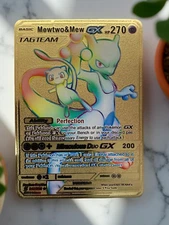 Mewtwo & Mew GX Rainbow Gold Metal Pokemon Card Collectible Gift/Display