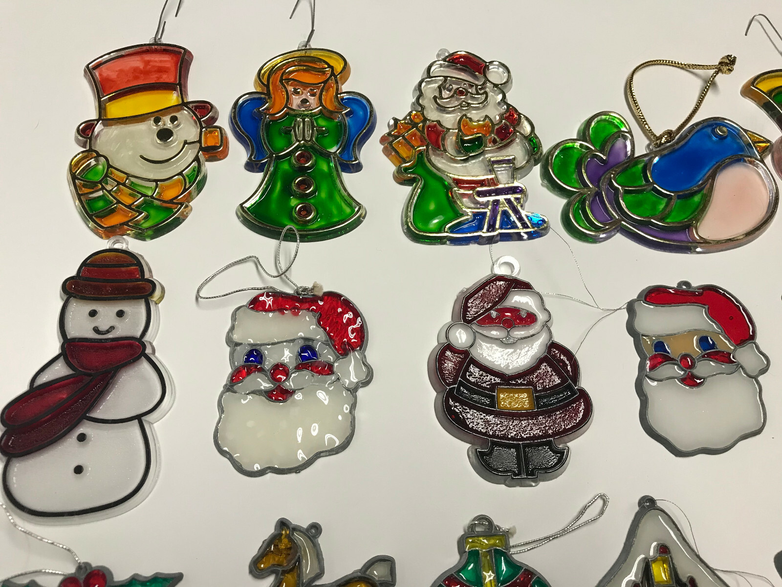 Vintage STAINED GLASS CHRISTMAS ORNAMENTS Lot Suncatcher Holiday MAKIT