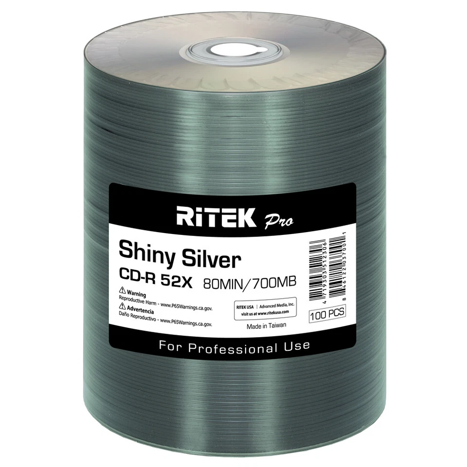 500 Pack Ritek Pro CD-R 52X 700MB Shiny Silver Lacquer Blank Recordable Disc - Image 2 of 4