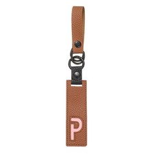Initial Letter Keychain, PU Leather Alphabet Keychain Brown Letter-P 