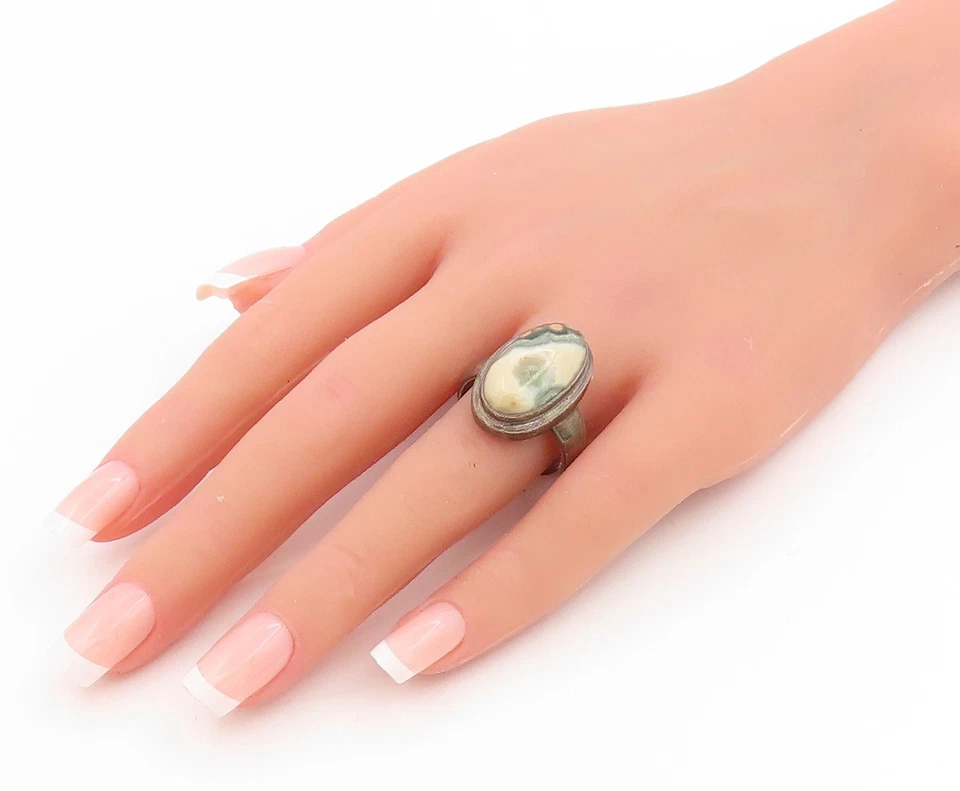 925 Sterling Silver Vintage Ring Cabochon Jasper Solitaire Band  Sz 9  RG34087 - Image 3 of 4