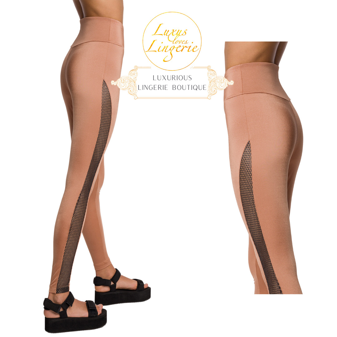 Wolford NET Overlay Leggings, Small, Caramel Black, Stretch Pants