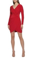 GUESS LONG SLEEVE RED MINI DRESS SIZE 16 RUCHED FRONT