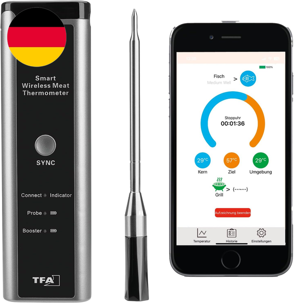 Tfa Dostmann Kabelloses Fleischthermometer Smart Bbq 70 M, 14.1515.10, Grillther-image